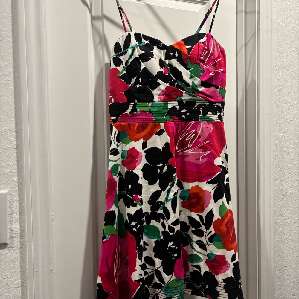 B. Smart Black and Pink Floral Mini Dress